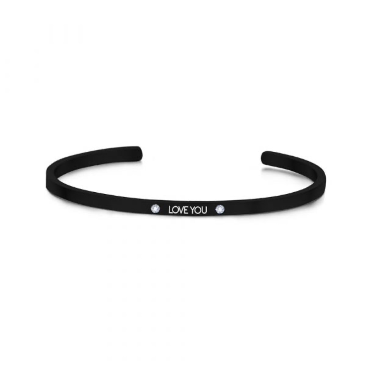 open bangle met tekst - * love you * - zirkonia - one-size - zwart op staal