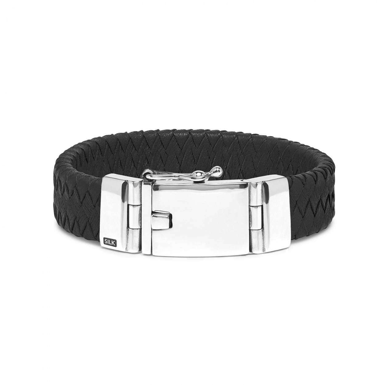 lederen Silk armband, model 641 zwart leer 22cm