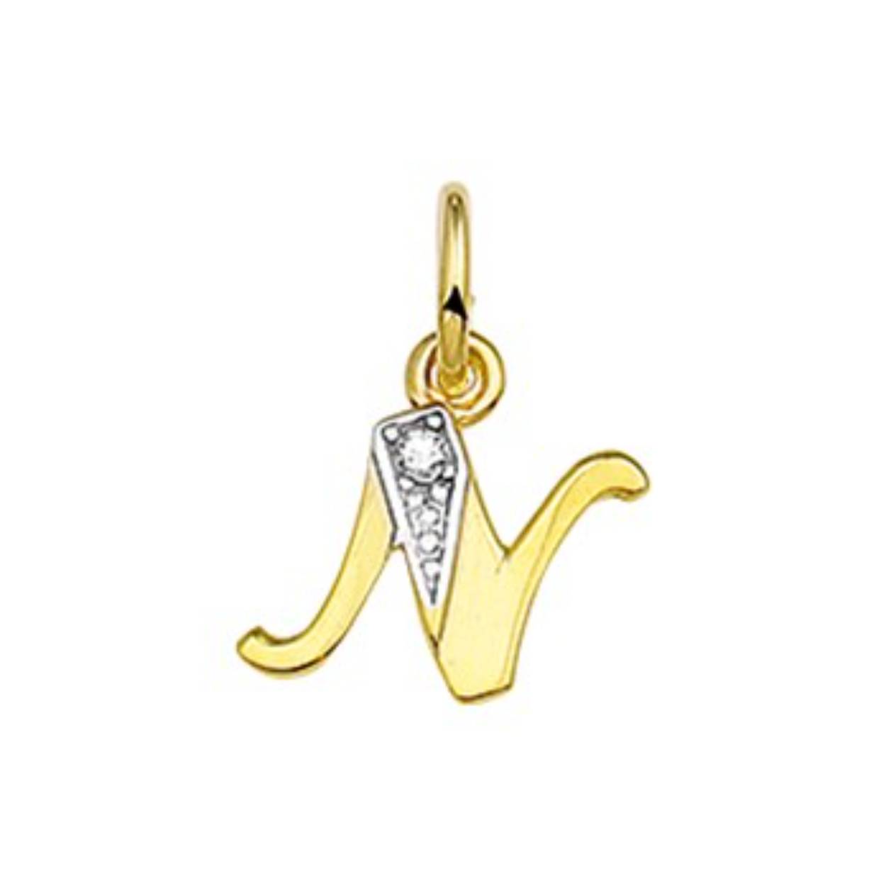 Gouden Letter N met 0.01ct  Diamant