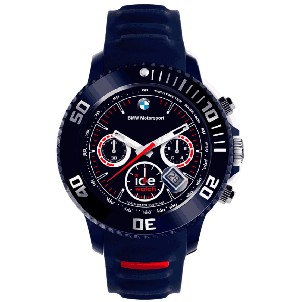 Ice Watch / BMW MOTORSPORT horloge. Deze chronograaf is van Ice Watch in samenwerking met BMW. Het horloge bevat naast 3 subdials ook een datum display. De waterdichtheid is 10ATM