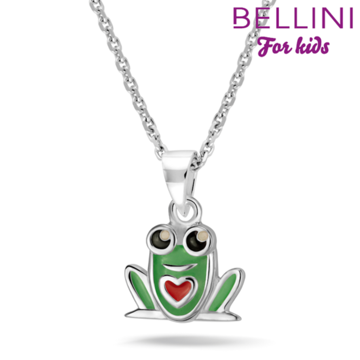 Zilveren hanger kikker (incl. collier) 

De gehele Bellini collectie is gemaakt van het eerste gehalte zilver (925) en voorzien van zirkonia's of vrolijk gekleurd emaille. 
