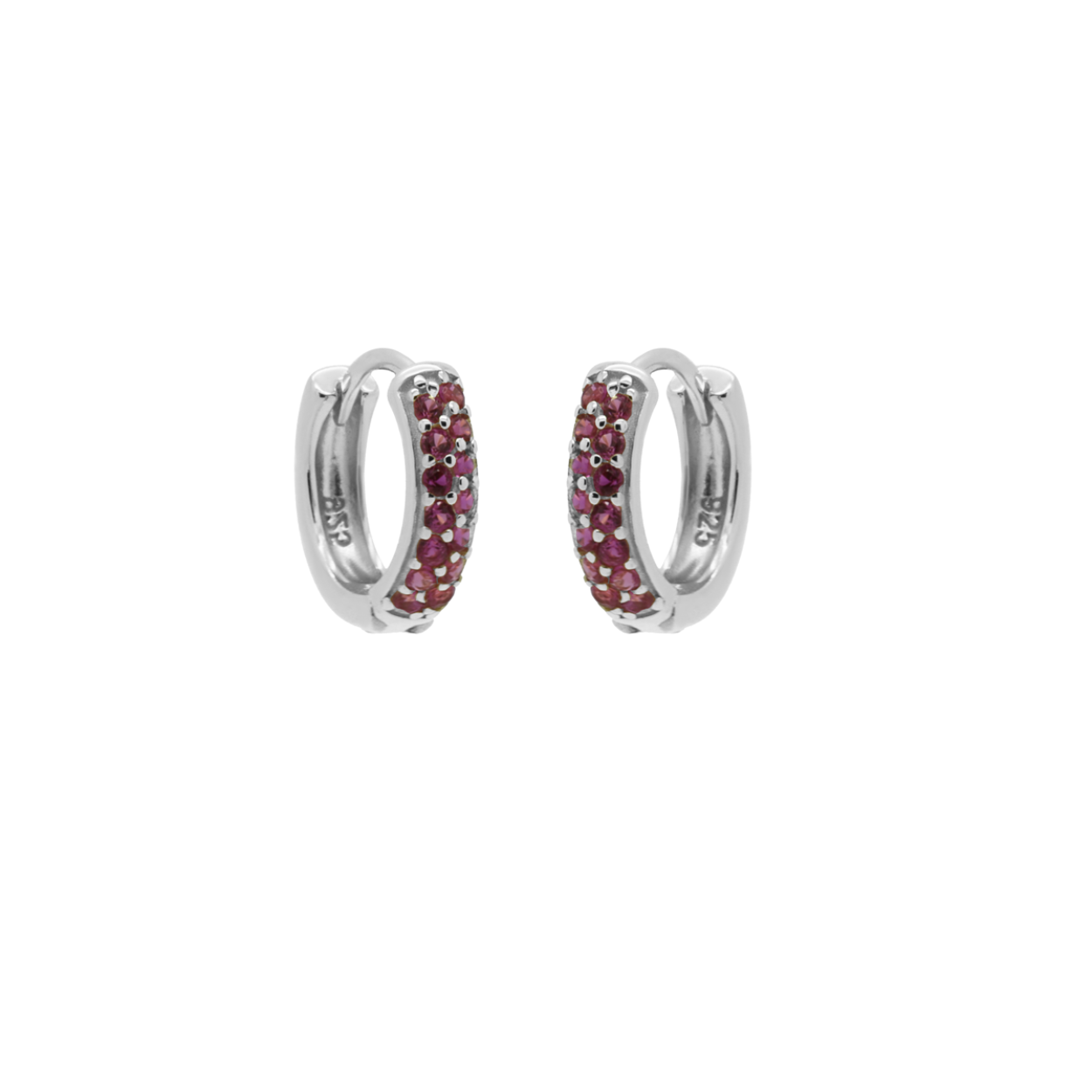 Karma Hinged Hoops Wide Double Red/Pink Zirconia Silver