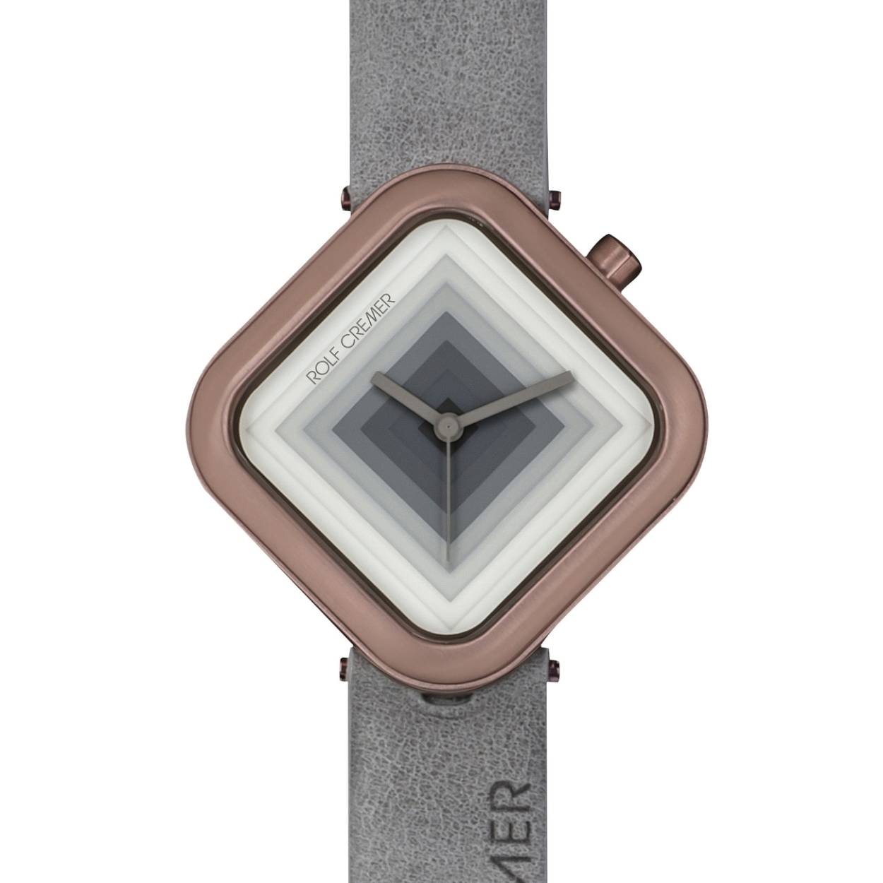 Een stalen horloge met taupe leren band.