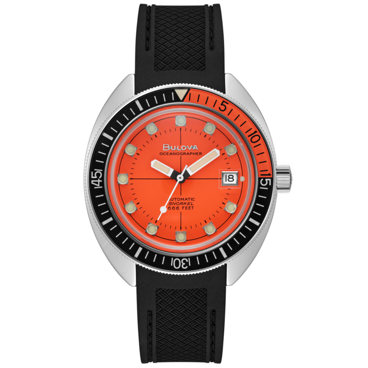 Bulova - Automaat Diver "Snorkel", 200 meter WR, Saffierglas, oranje wijzerplaat, urethaan horloge band - 96B350