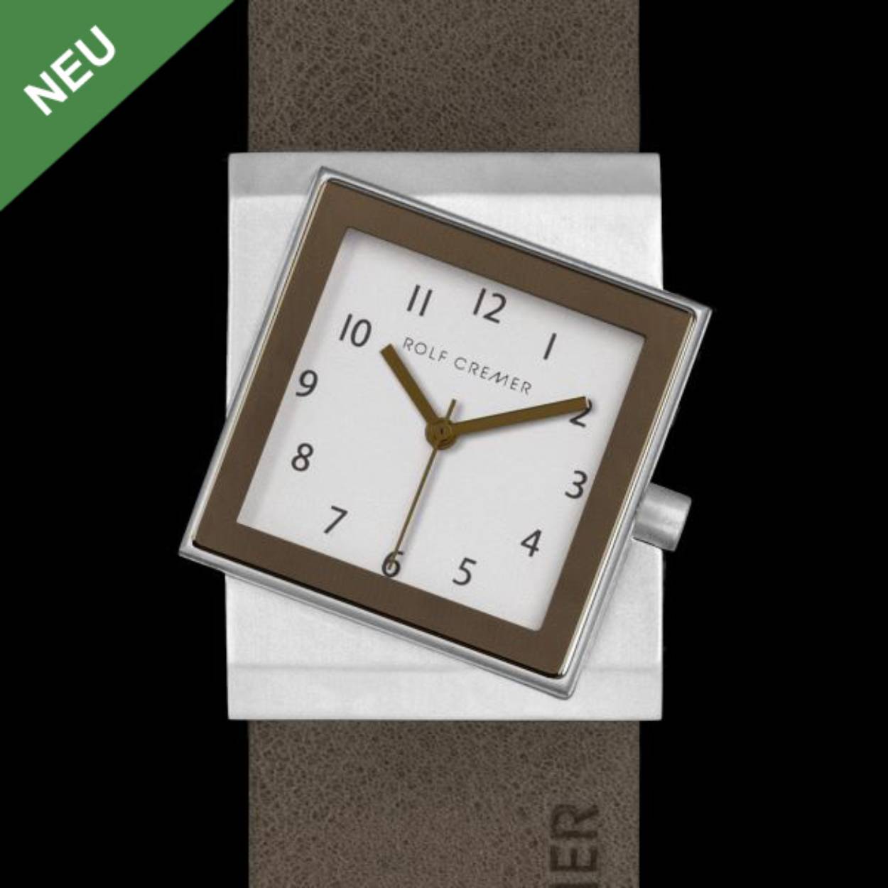 Rolf Cremer horloge, Big Turn in edelstaal in taupe kleur