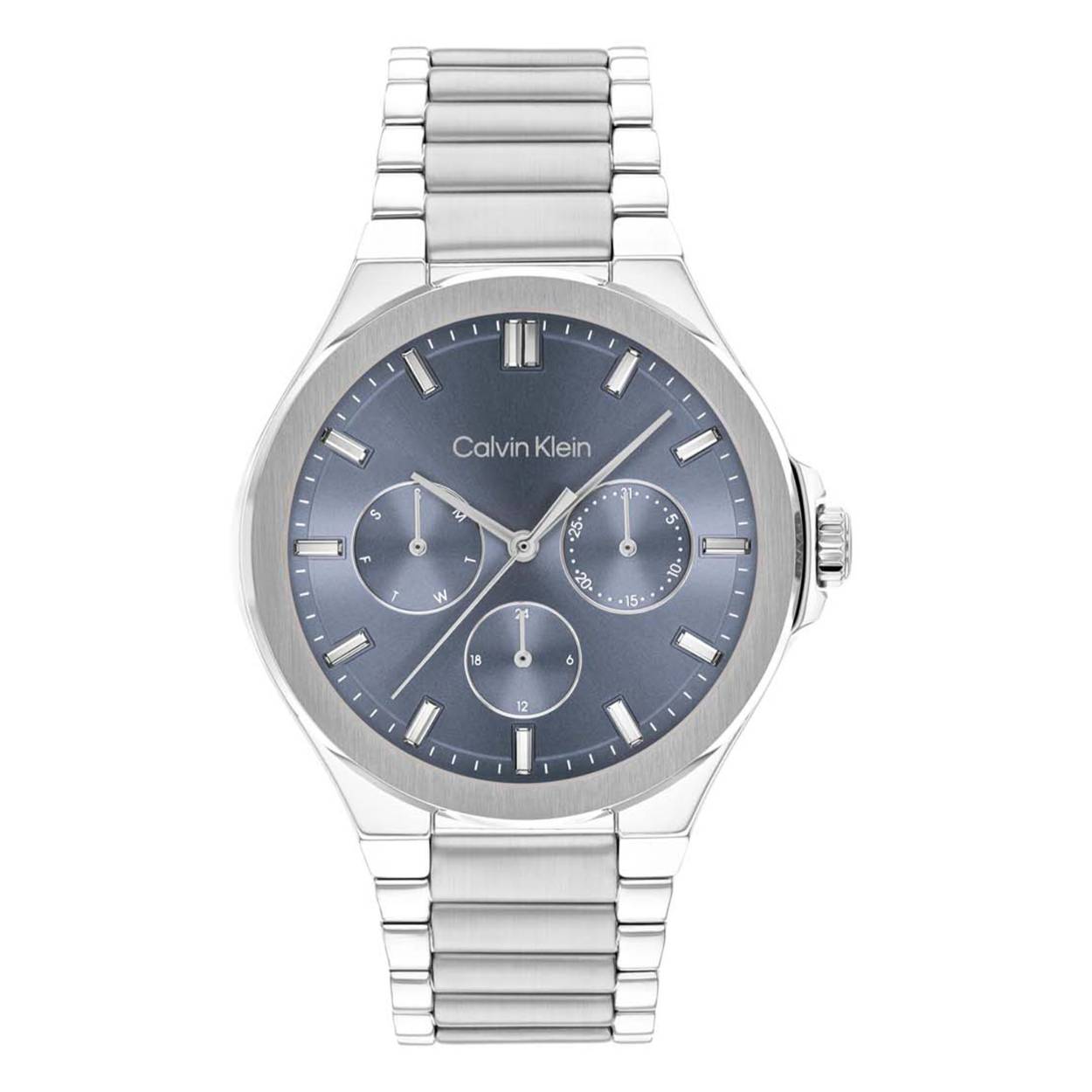 Dit Calvin Klein horloge behoort tot de Vibrancy collectie.
Referentienummer: CK25100051 

Dit Calvin Klein dameshorloge is een sportief en luxe ontwerp. De ronde zilverkleurige stalen kast heeft een blauwe sunray wijzerplaat met dag, datum en 24-uursaanduiding. Aan het dameshorloge zit een zilverkleurige schakelband met vouwsluiting. Het multifunctionele horloge heeft een mineraalglas, een doorsnee van 38mm en is 3ATM waterdicht.

