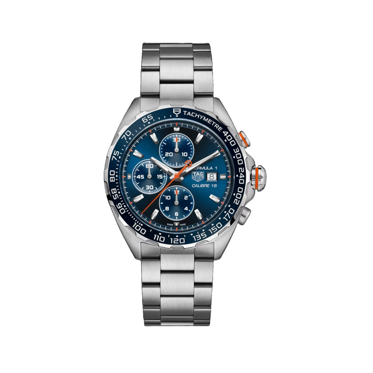 Dit TAG Heuer horloge behoort tot de Formula 1 collectie.
Referentienummer: CAZ201G.BA0876

Voor wie op zoek is naar elegantie met een sportief tintje is deze TAG Heuer Formula 1 Chronograaf het ideale horloge.

Dit 44mm horloge straalt een energieke look uit met zijn levendige oranje accenten en is de perfecte match voor snelheidsliefhebbers. Afgezet tegen de diepblauwe sunray geborstelde wijzerplaat en drie azuurblauwe subdials, voegt de oranje gelakte secondewijzer een dynamisch tintje toe aan deze raceklassieker. Ook de stalen kast met keramische blauwe tachymeterring wordt aangevuld met de oranje gelakte details op de kroon en de 2-uur-drukknop.

Het horloge wordt aangedreven door het automatische Calibre 16 uurwerk. Het uuwerk heeft een gangreserve van 42 uur.