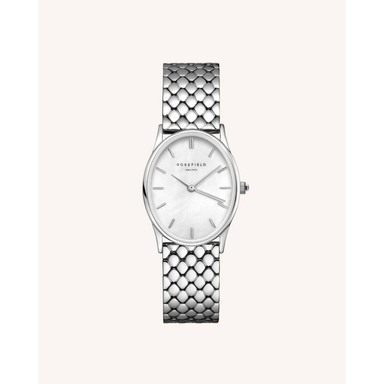 The Oval heeft Rosefields herkenbare minimalistische details maar komt met een nieuwe straps: in roestvrij staal & pastelkleurige leren banden.