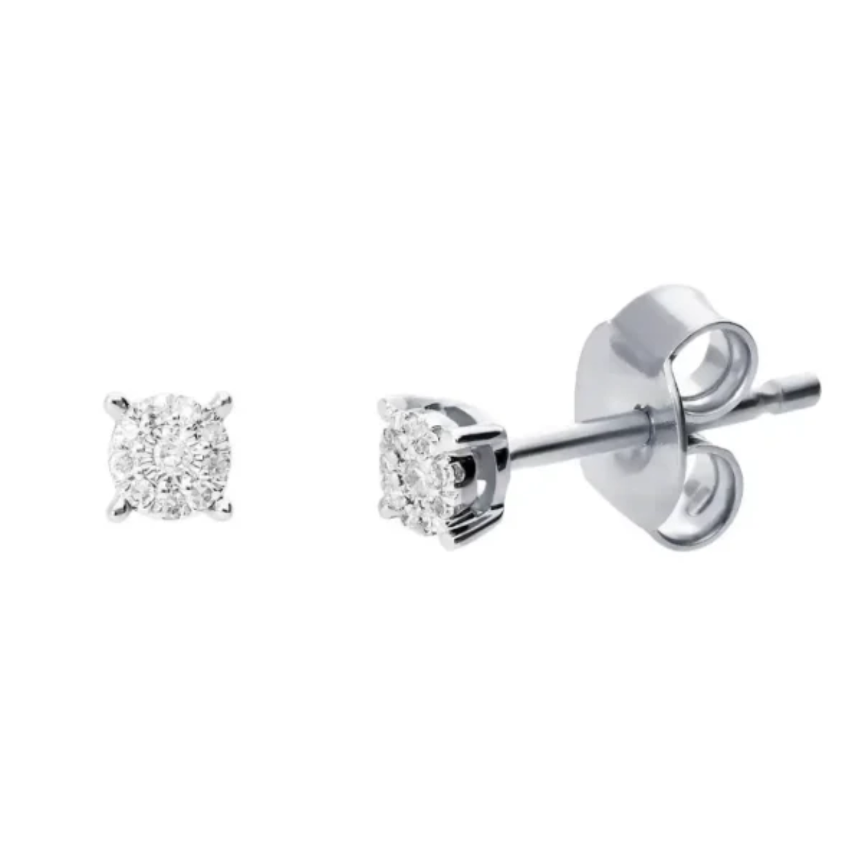 Zilverkleuringe oorknoppen met diamant in 4 poots zetting