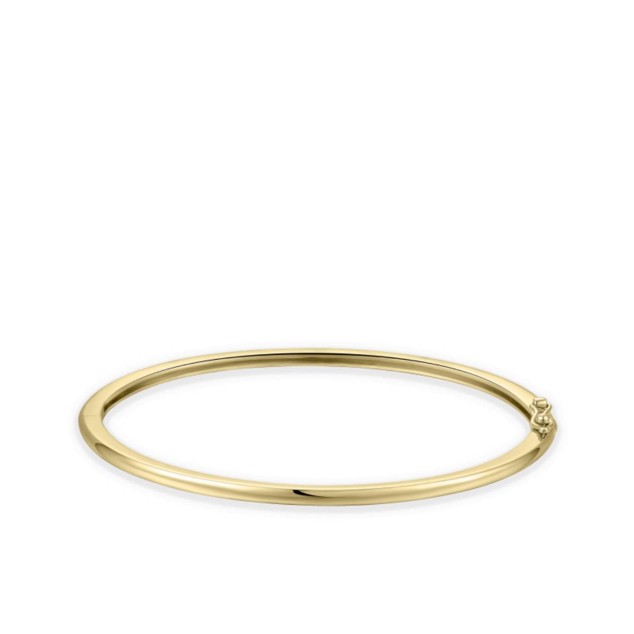 14k gouden bangle met een scharnier sluiting. De bangle is voorzien van een extra veiligeheidsachtje.