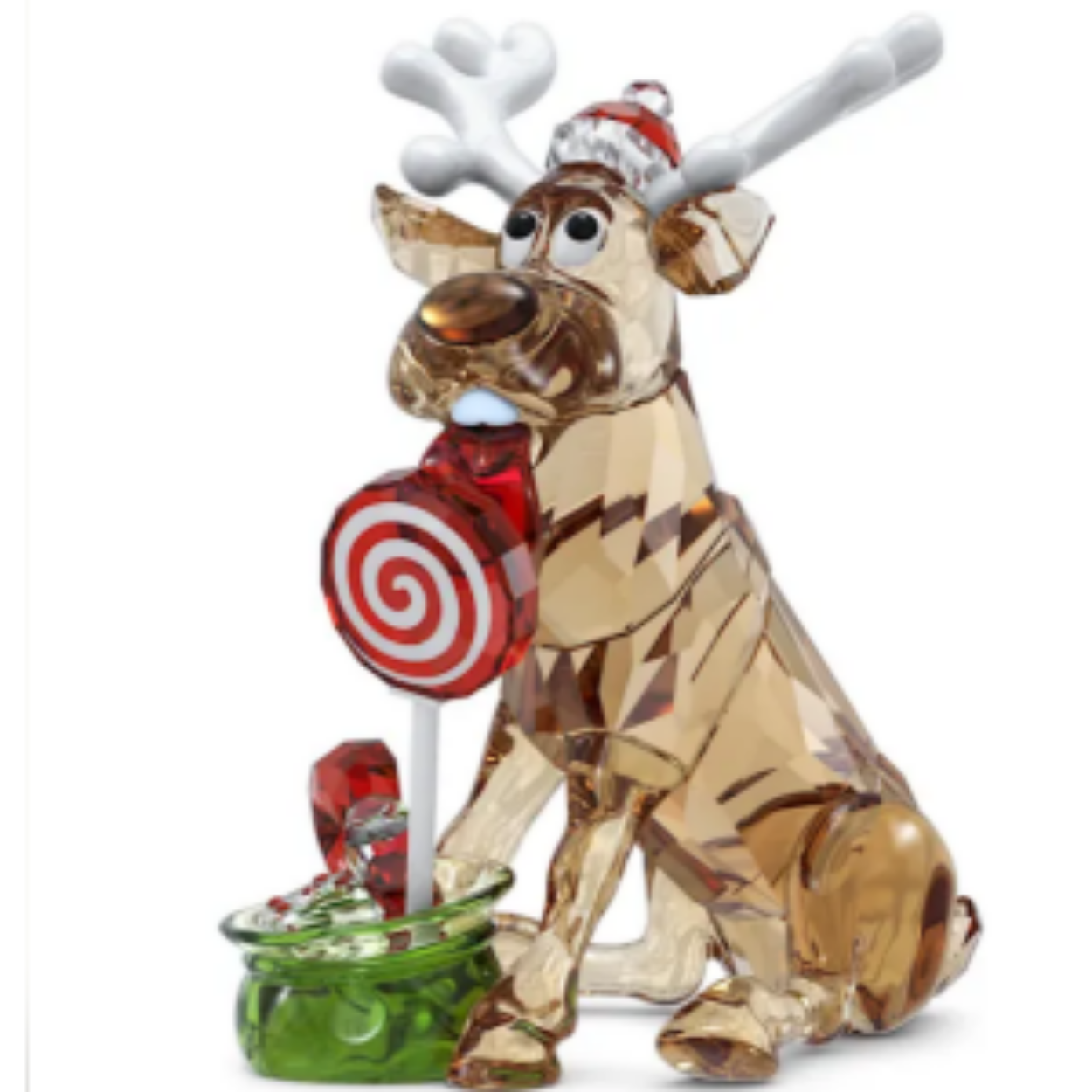 Dit prachtige rendierfiguurtje geeft uw interieur een magisch accent voor de feestdagen. Het speelse ontwerp is vervaardigd met 690 facetten en bevat fijne details, zoals een groene zak met snoep en een mini-kerstmuts. De wit gelakte accenten zorgen voor een strakke afwerking en de lieve uitdrukking van het rendier tovert een glimlach op ieders gezicht.