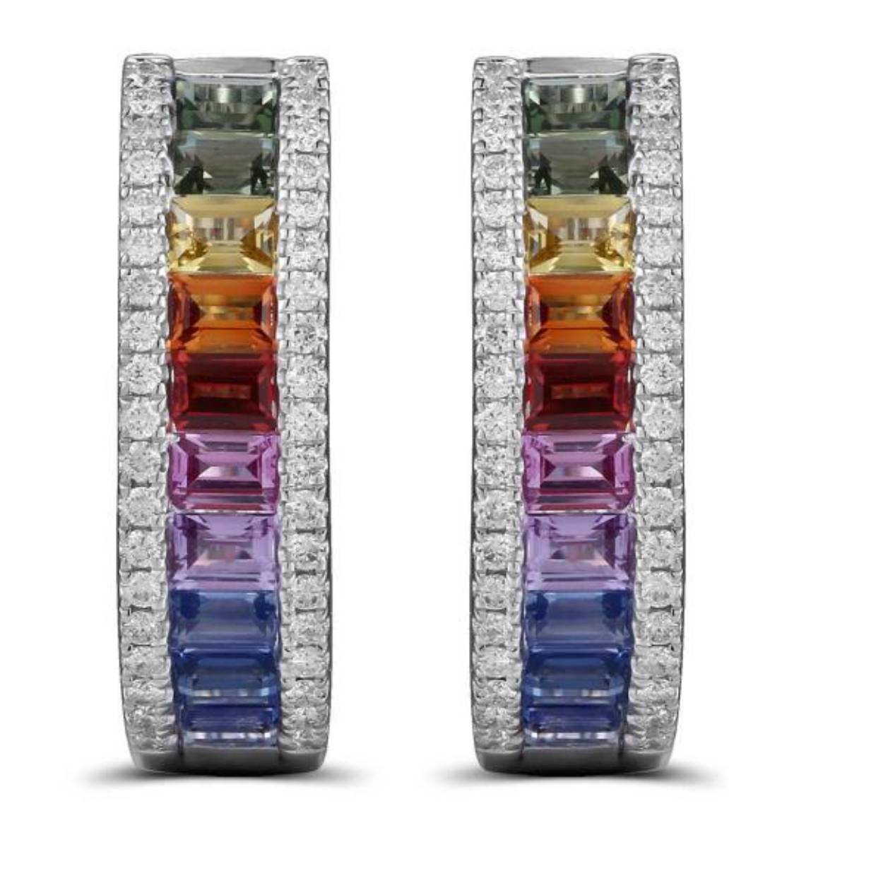 Pas Diamonds 18 Karaat witgouden multi colour klap oorringen met gekleurde saffieren van 0.35 en 56 briljantjes van in totaal 0.19 crt 