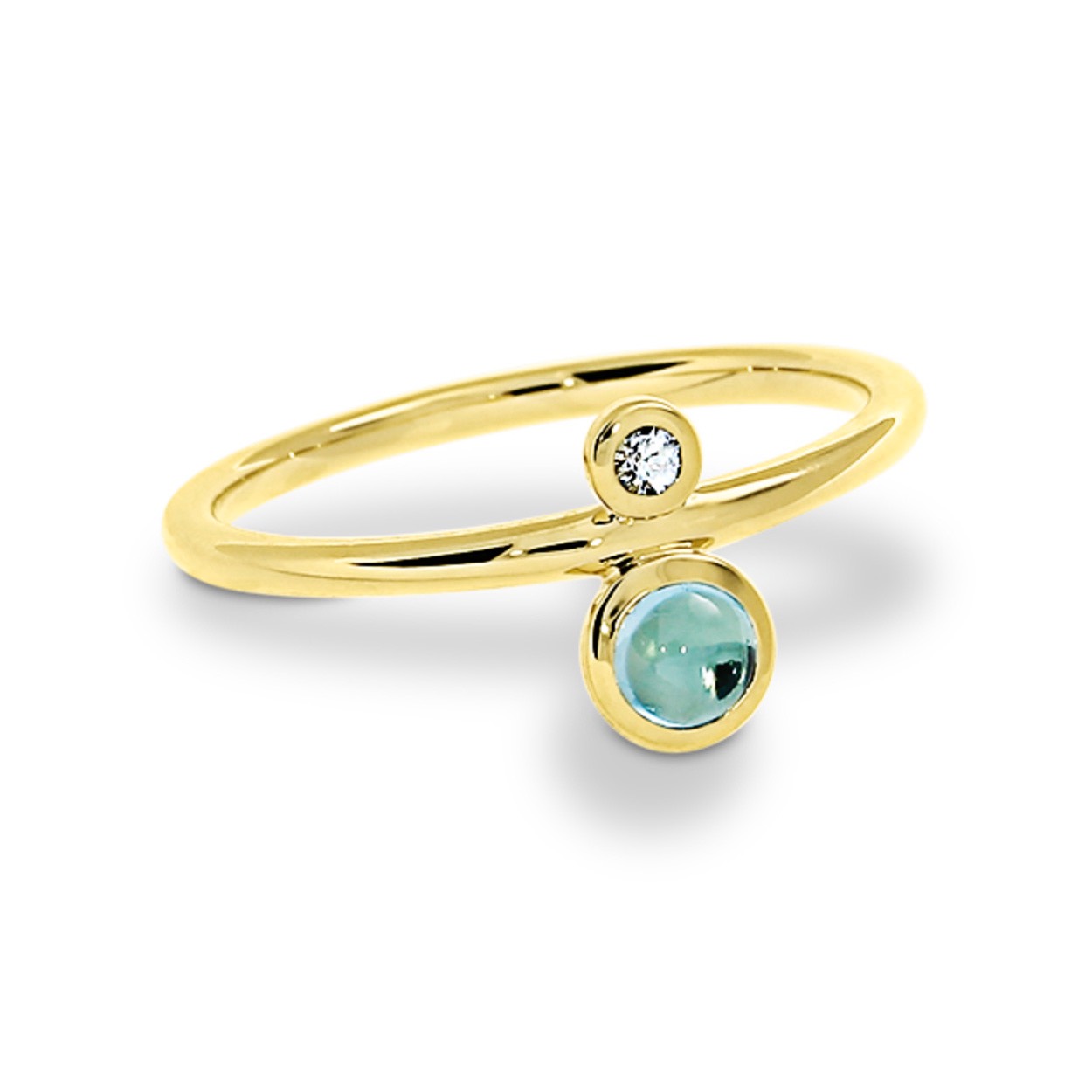 Gouden ring met een Swiss bluetopaas en witte saffier