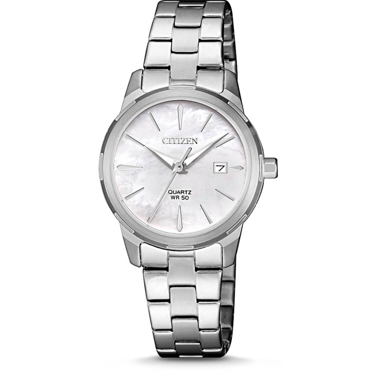 Dit quartz horloge van het merk Citizen is een prachtig horloge. Het horloge heeft een kast gemaakt van staal en een zilverkleurige band gemaakt van staal.