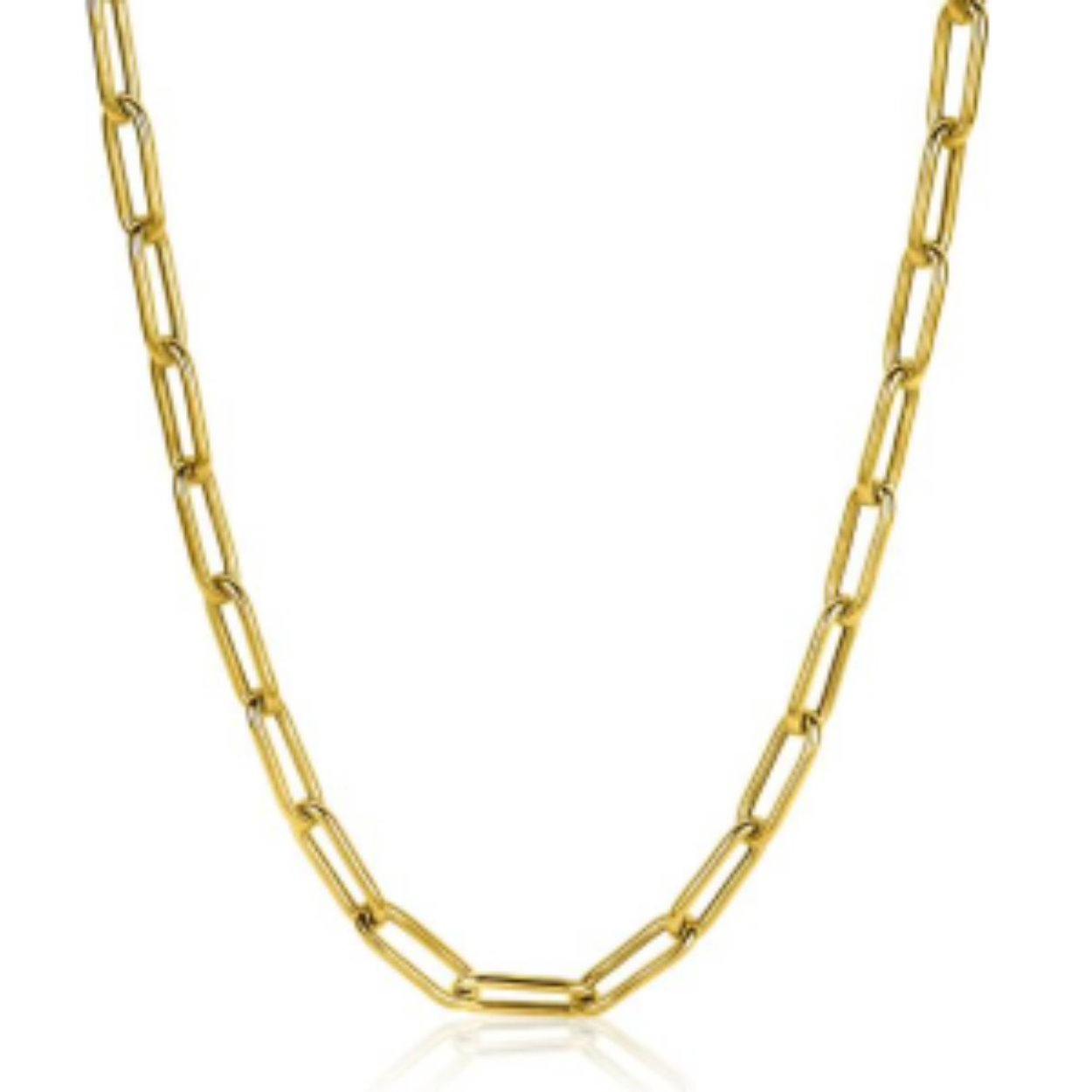 ZINZI gold plated zilveren ketting 45cm met trendy paperclip schakels van 5,5mm breed. De lengte van de ketting is 45 cm. Bij sluiting herkenbaar ZINZI, door het zilveren Zinzi hartje. Vervaardigd van eerste gehalte zilver (925) en voorzien van een extra 14K geel vergulding.
