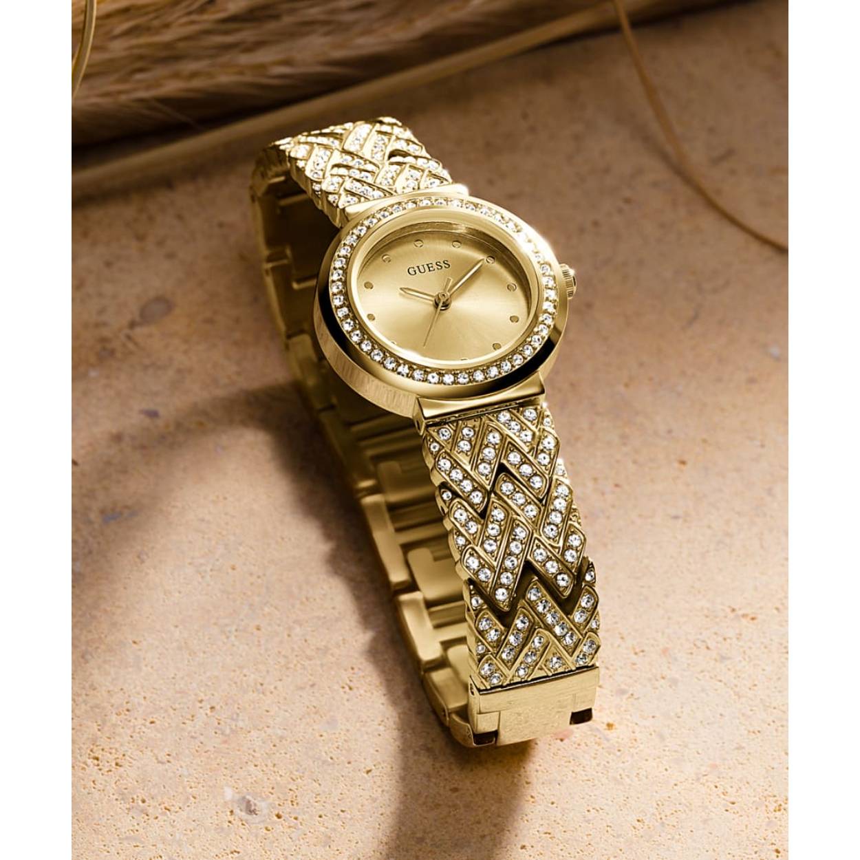 Guess dameshorloge met stalen band, double+zirconias