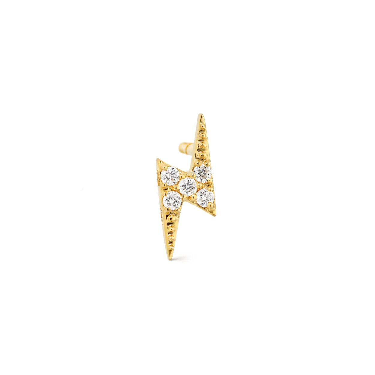 Onze Lightning Bolt Ear Studs in geel goud met diamanten bevatten 10 diamanten, wat een totaal van 0,08 karaat is in 18 karaat geel goud. Set van twee oorstekers. Ook verkrijgbaar als single of piercings.

