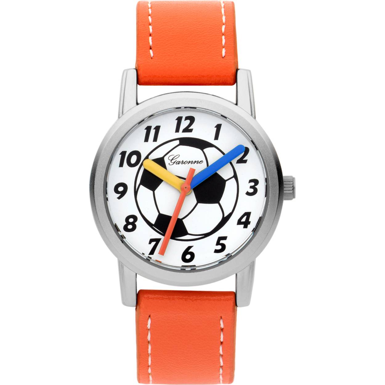 Garonne kinderhorloge met een voetbal op de wijzerplaat en een oranje bandje