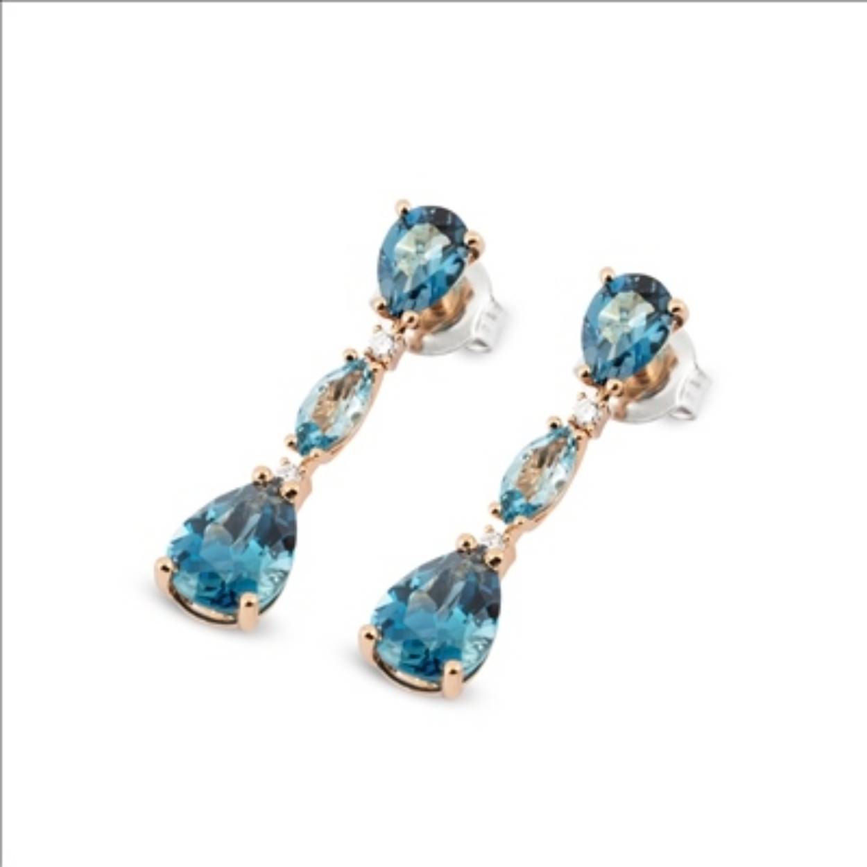 Ponte Vecchio CO1760SPR-G 18 Karaat ros&eacute;gouden oorhangers met London Blue topaas 5.95crt, blauwe topaas 3.97crt en diamanten 0.08crt