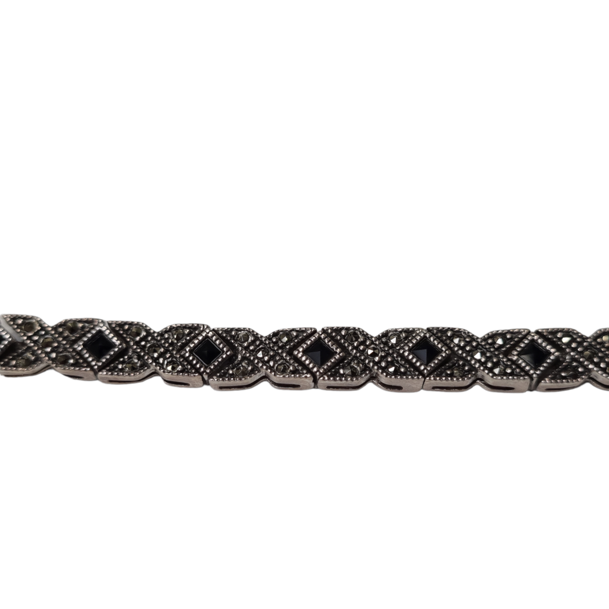 Zilveren armband fantasie vierkant onix met marcesiet 3028