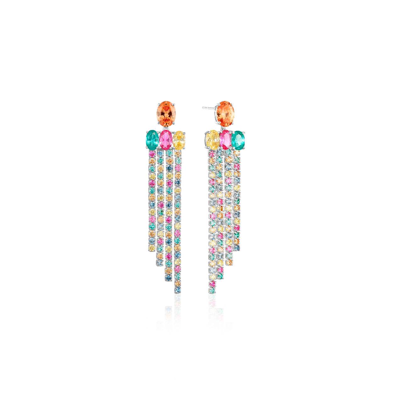 Sif Jacobs zilveren oorhangers met multi color zirkonia