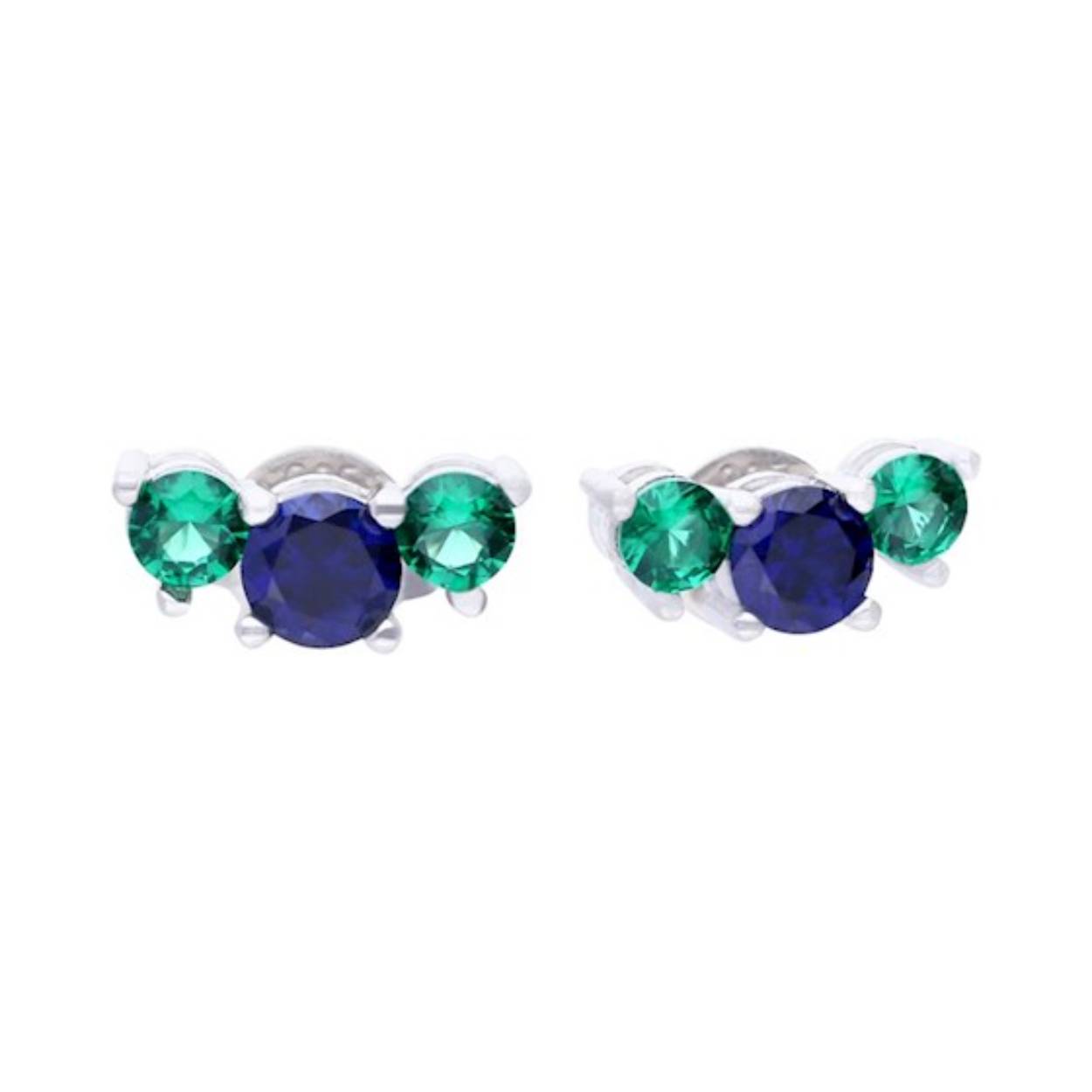 Oorknoppen Peacock 3 STEENTJES, 2 ROYAL KLEUREN GROEN EN BLAUW