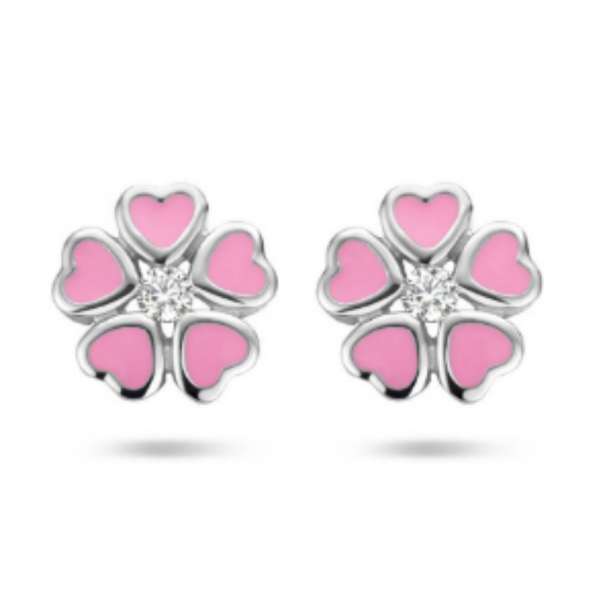 Gerhodineerd 925 zilveren oorknoppen uitgevoerd in de vorm van een bloem met een schitterende zirkonia. De oorknoppen hebben een afmeting van 6.5x6.5mm.