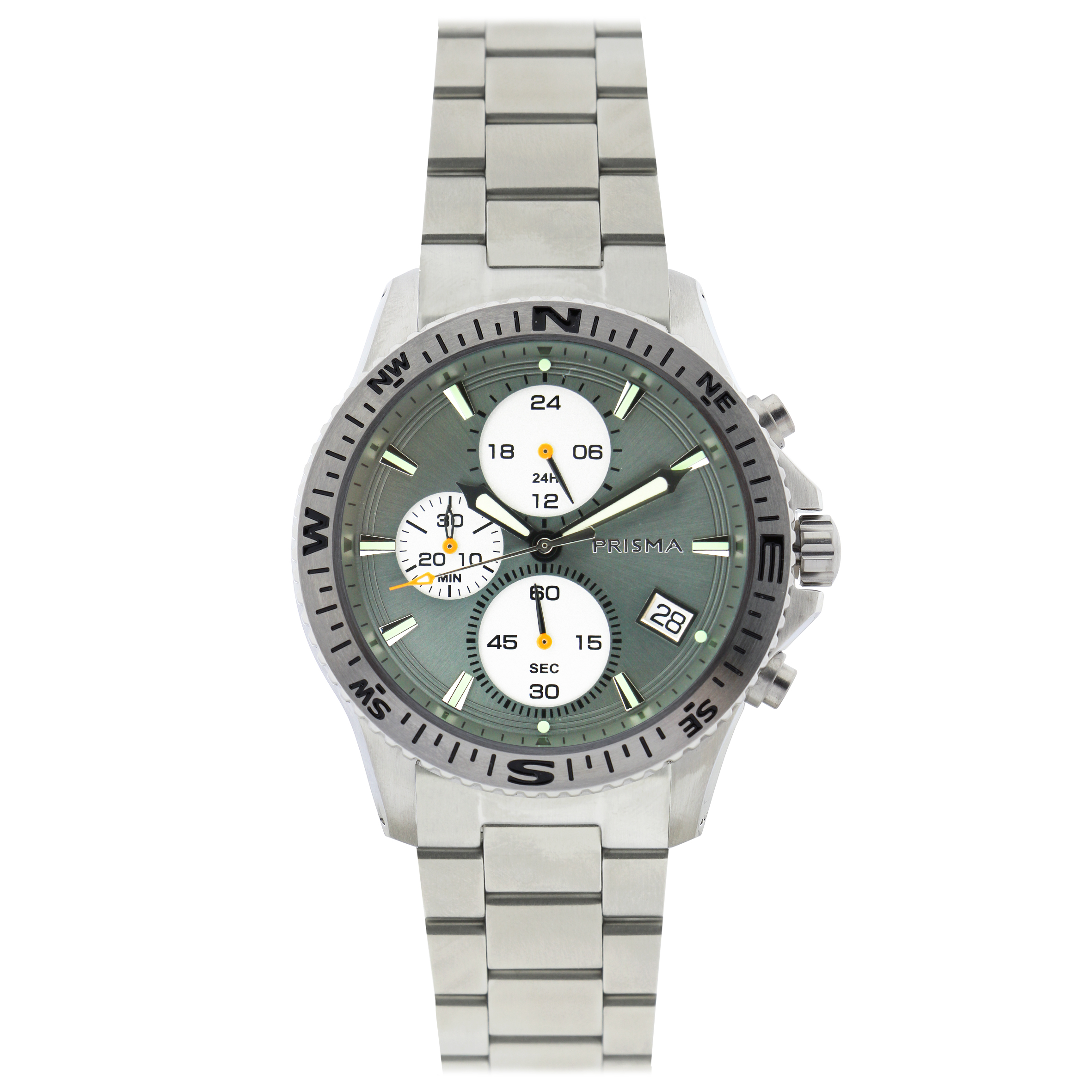 Prisma horloge P2031 heren chronograaf edelstaal saffierglas 10 ATM

Algemeen
Geslacht: heren
Model: P.2031

Voordelen
- band edelstaal zilver
- chronograaf/stopwatch
- wijzerplaat grijs met zilvere streepjes
- boven gem. waterdicht: zwemmen/duiken
- glas is zeer krasvast
- ook voor brede pols (max. 247 mm)
- 24 uurs aanduiding
- quartz
- maat kast 44,5mm (breedte) 11mm (dikte)