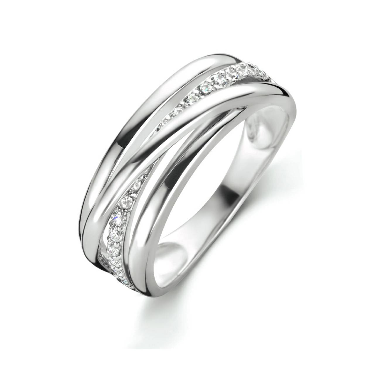 Gerhodineerd 925 zilveren ring uitgevoerd met schitterende zirkonia. De ring heeft een breedte van 7.5mm en is verkrijgbaar in diverse andere maten.