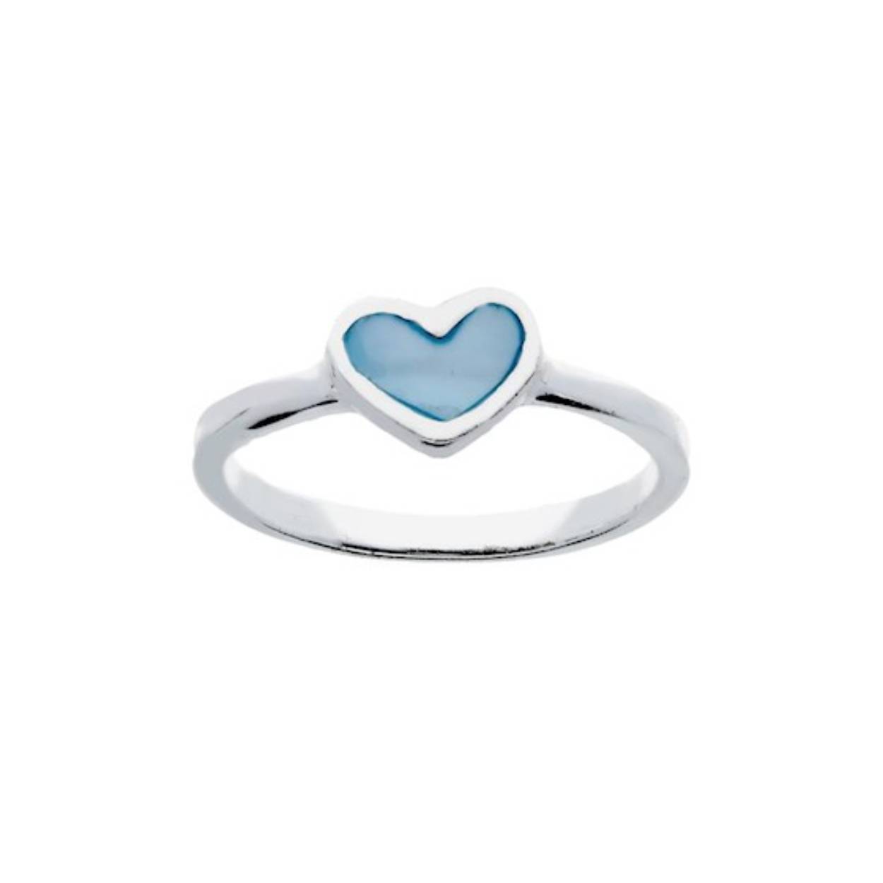 Zilveren kinderring met blauw hartje