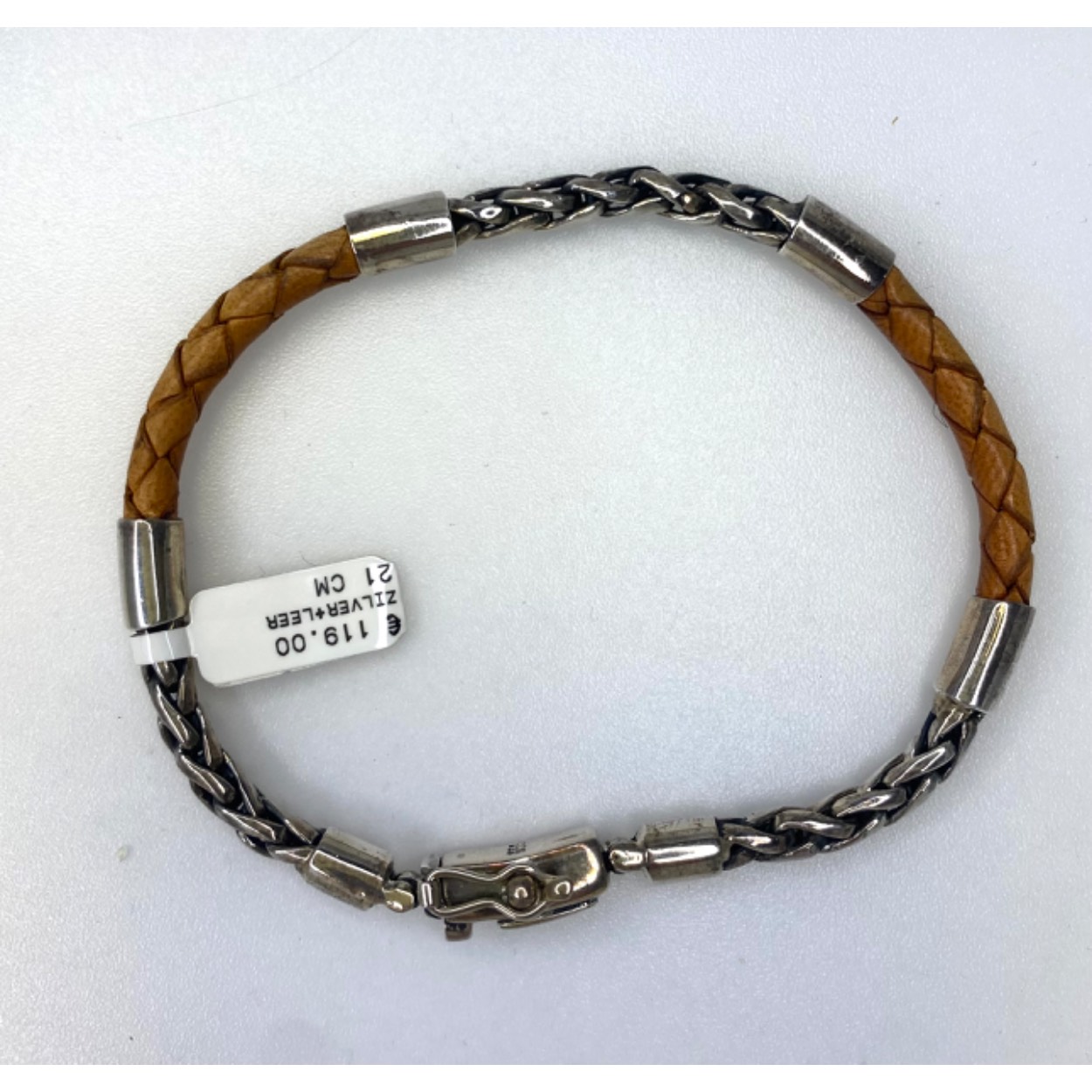Heren armband leer en zilver