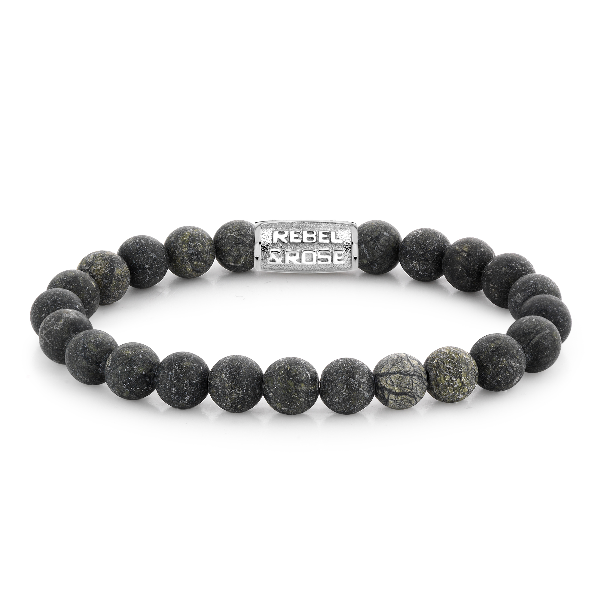 Natuurstenen armband van het merk Rebel & Rose. De armband heeft een hoogwaardige elastische stretch koord, 8mm gematteerde lichtgroene Agaat natuurstenen beads en RVS slotje