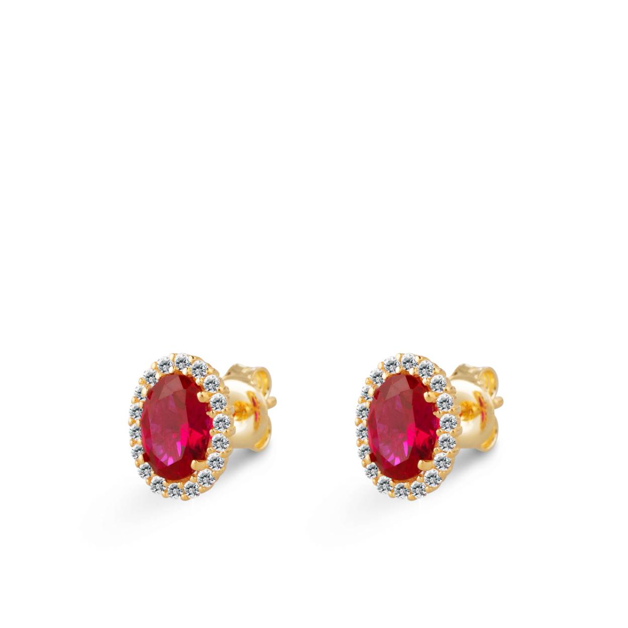 14 karaats geelgouden oorsieraden entourage met rode en witte zirkonia's 