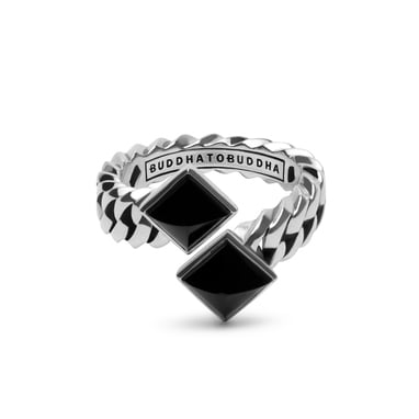 BUDDHA PYRAMID RING CHAIN STONE BLACK 742BL maat 16