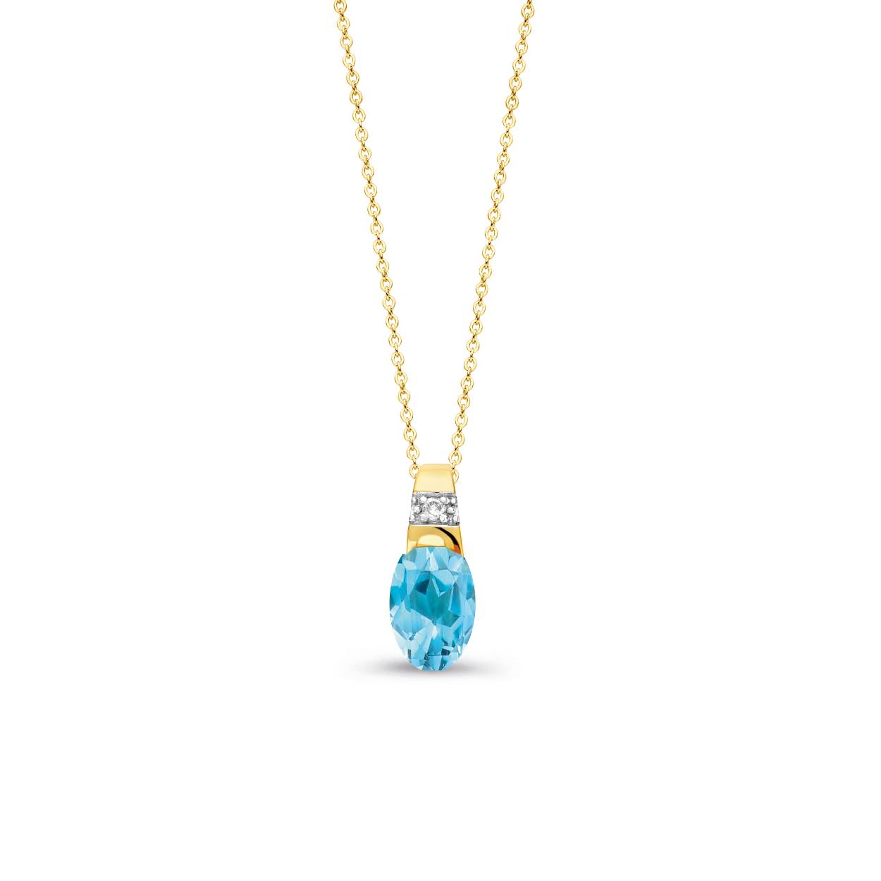 gouden hanger, ovaal topaas+0.03ct briljant