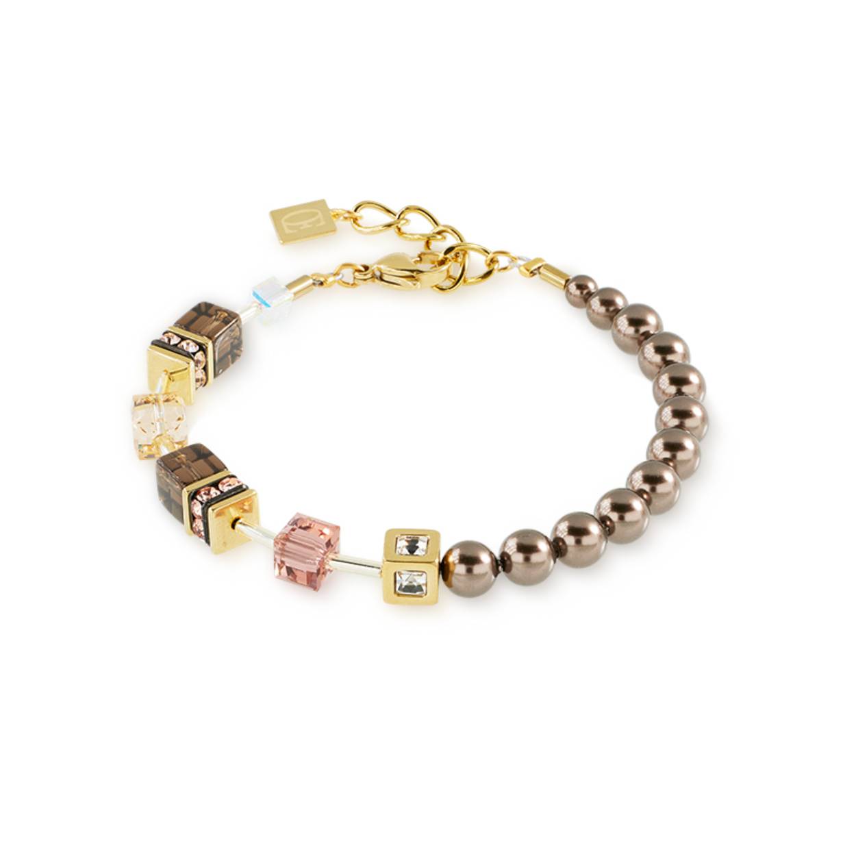 Coeur de Lion armband met crystal, parelkralen en polaris. Door het verlengkettingtje is dit collier op verschillende lengtes te dragen. 