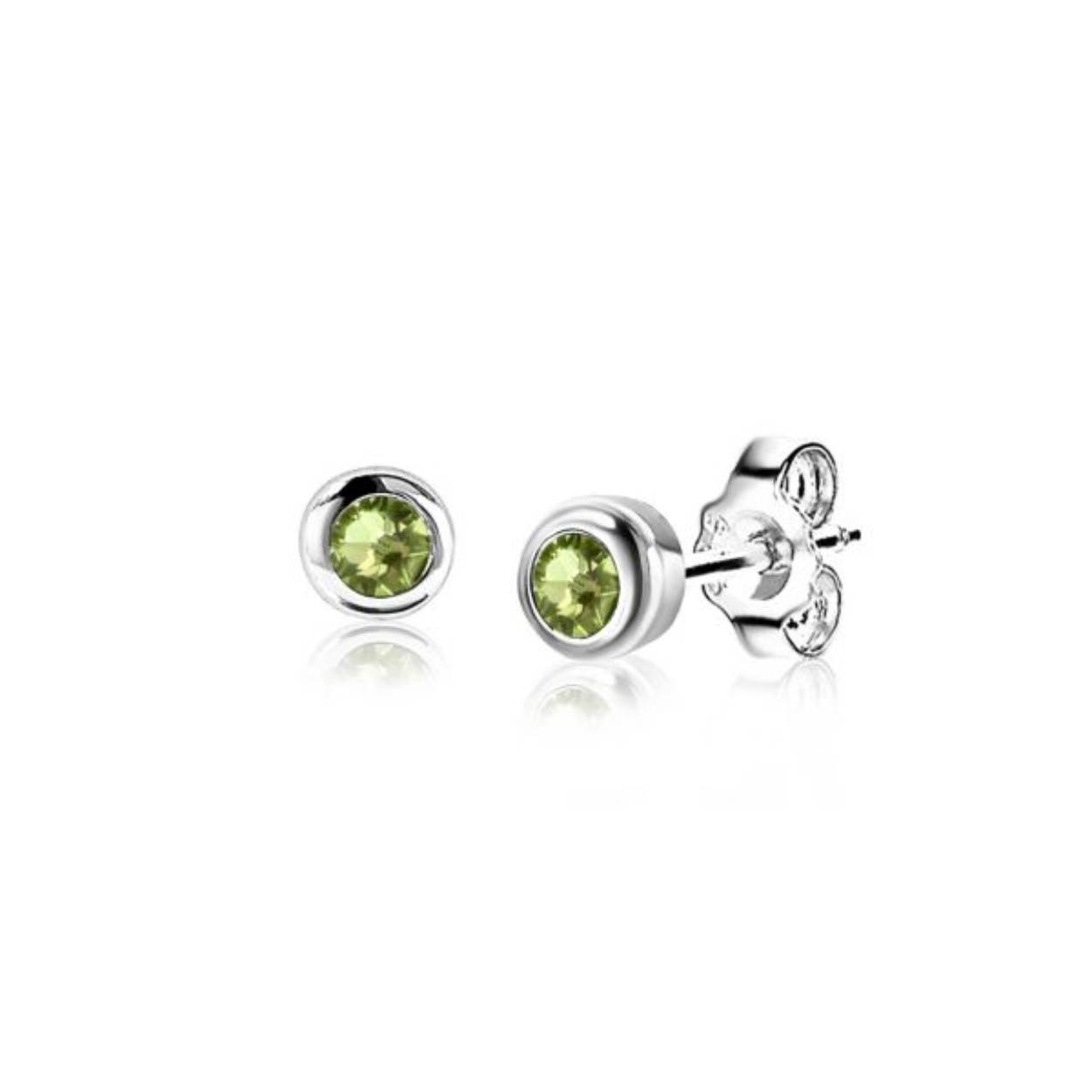 AUGUSTUS oorknoppen 4mm zilver met geboortesteen groen peridoot zirconia