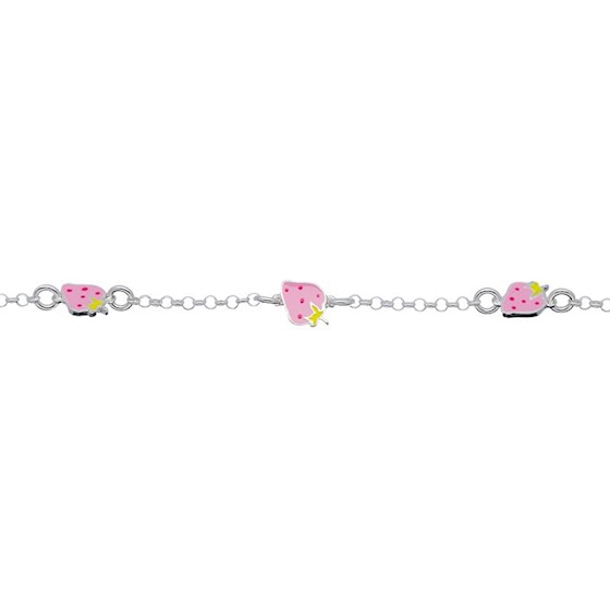 Kinderbedelarmband Aardbeien
Zilver - 14/16cm - Emaille - Jasseron- 2,9gr