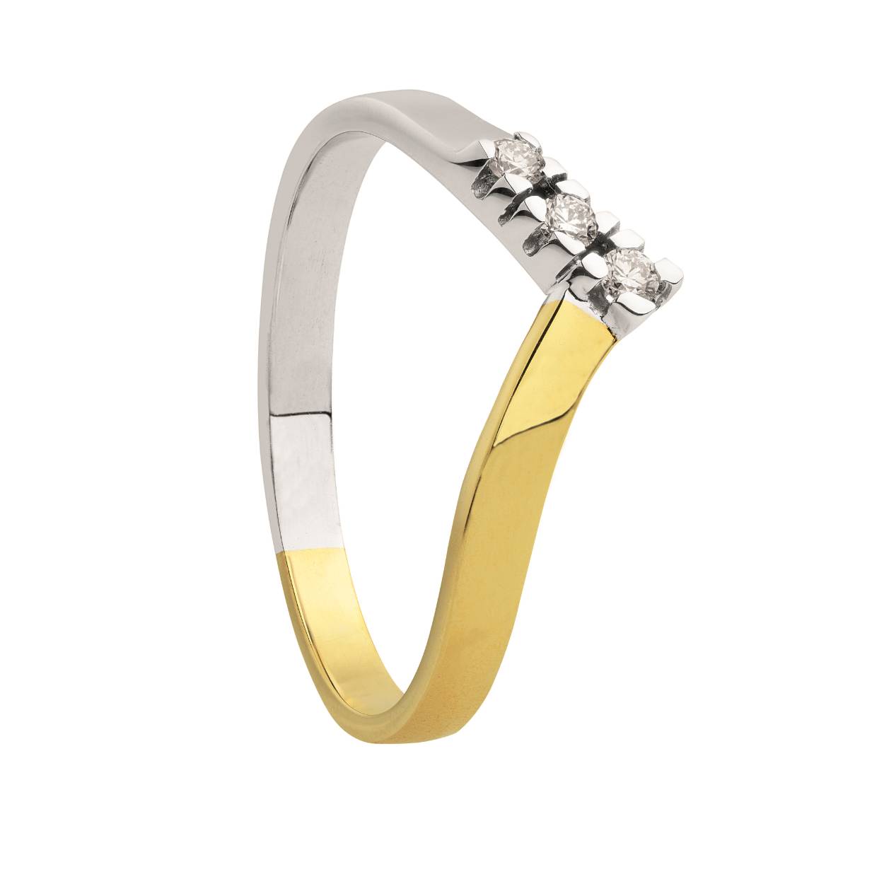 14krt bicolor V ring met diamant 0.09ct G-VVS