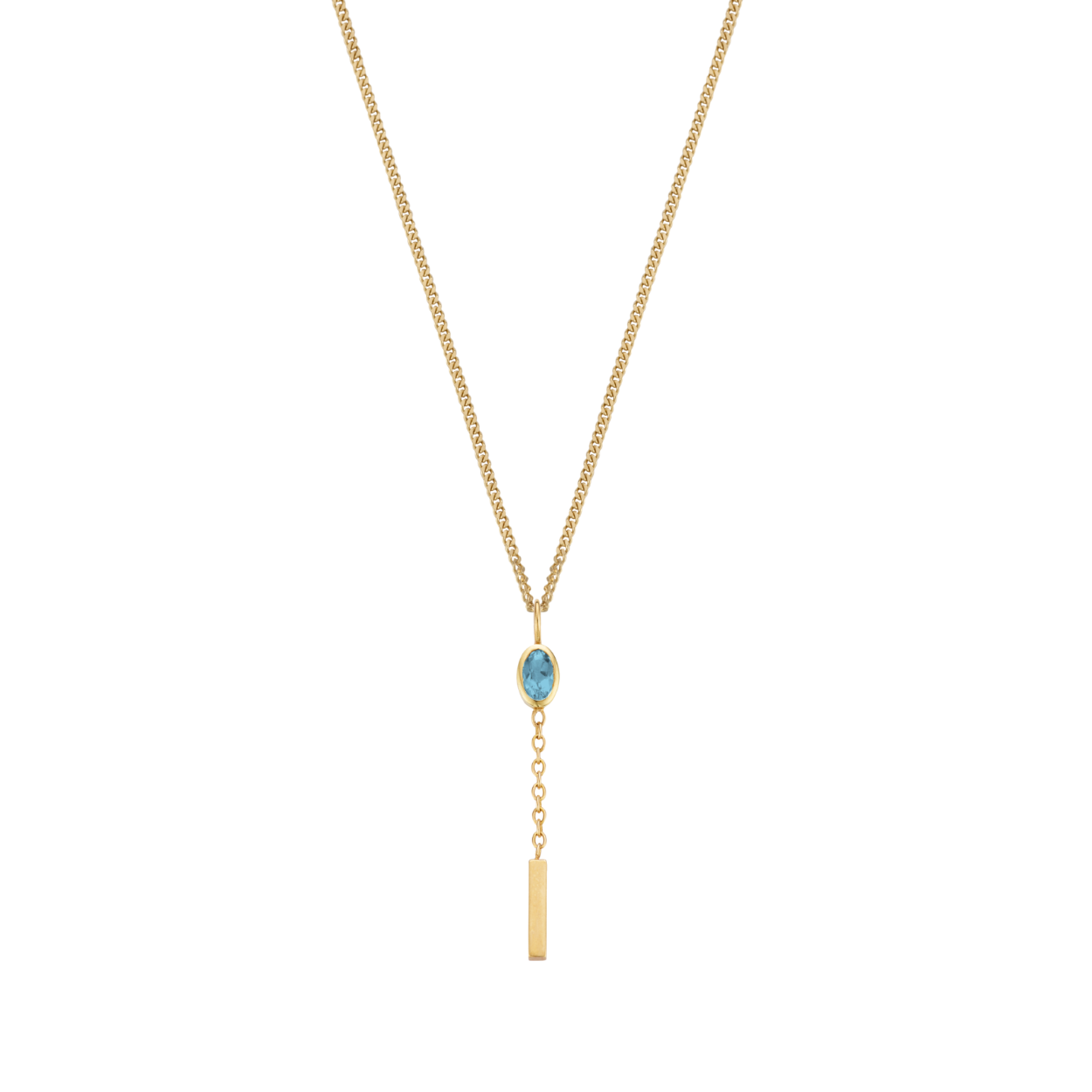 Geel gouden hanger (14 karaat) met kleine ovalen 'Topaas' edelsteen (ook verkrijgbaar met andere edelstenen). 
Personaliseer deze hanger met de geboortesteen van jezelf of van een dierbare.
Blauwe Topaas is de geboortesteen van de maand december. Hij staat voor liefde en loyaliteit, brengt duidelijkheid in moeilijke situaties en zorgt voor zelfvertrouwen. 
De energie van deze steen helpt je om je emoties te uiten.