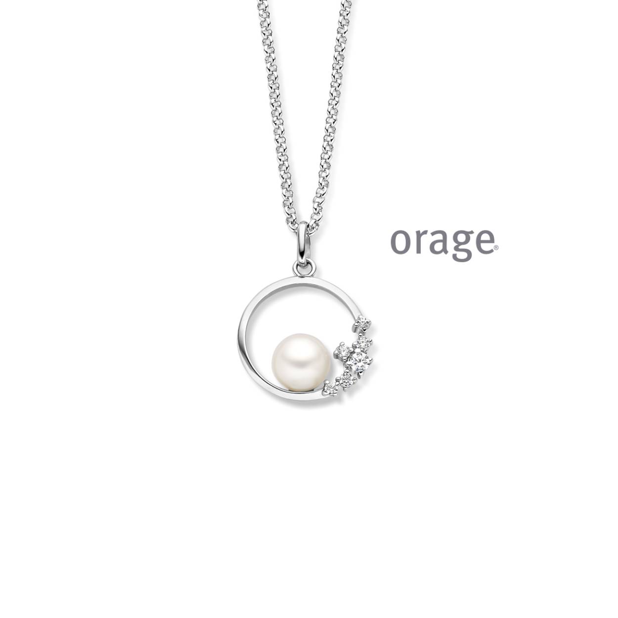Orage Collier Zilver parel 