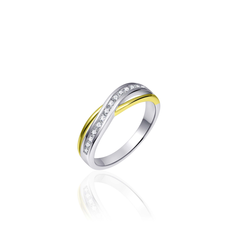 Mooie zilveren ring in bicolor met zirkonia
