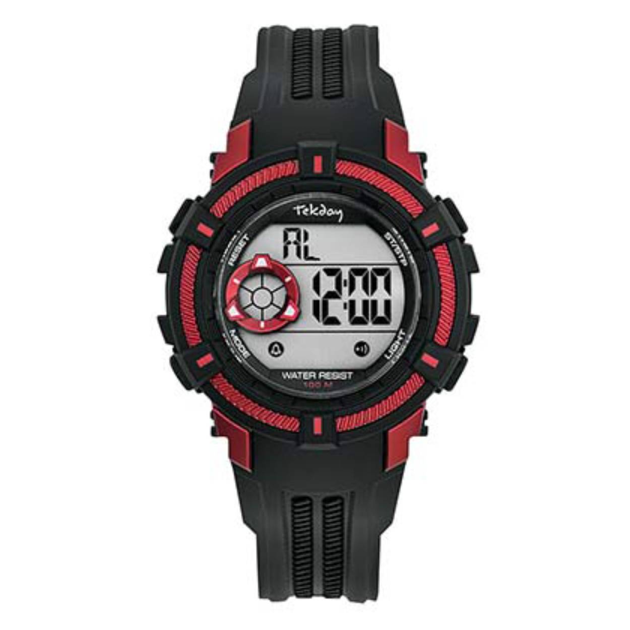 Digitaal Tekday horloge. Siliconen band en tot 10 ATM waterdicht.