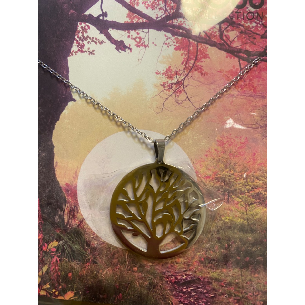 Staal collier met hanger levensboom