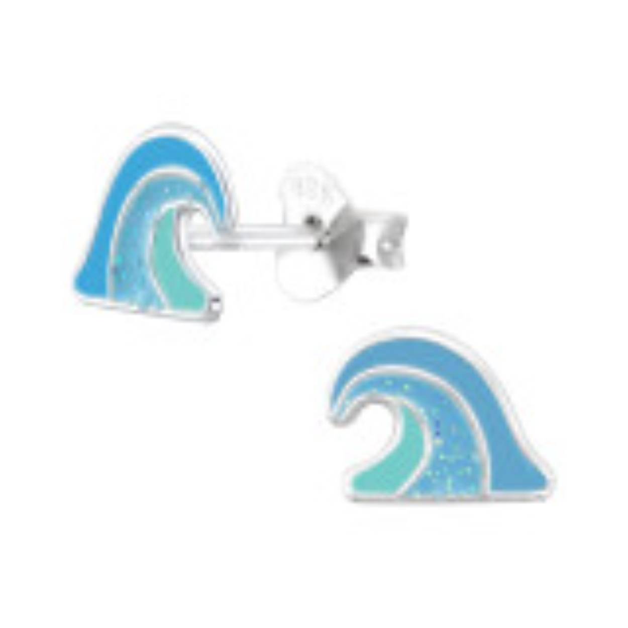 Zilveren oorstekers Golven blauw