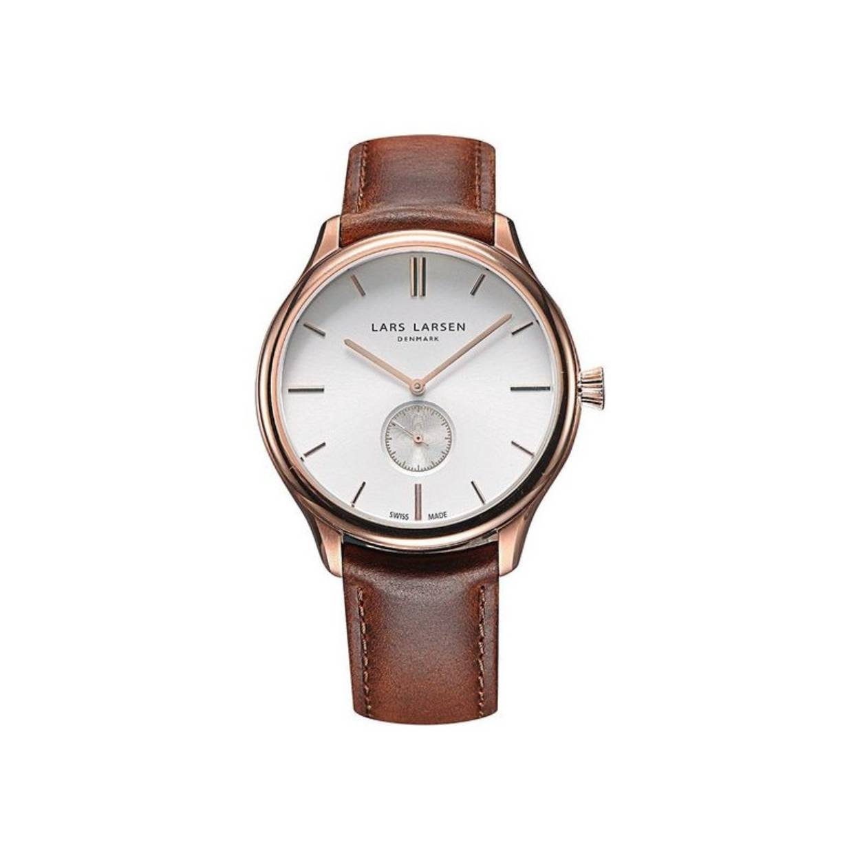 Prachtig horloge van het merk Lars Larsen met saffierglas en een lederen band 