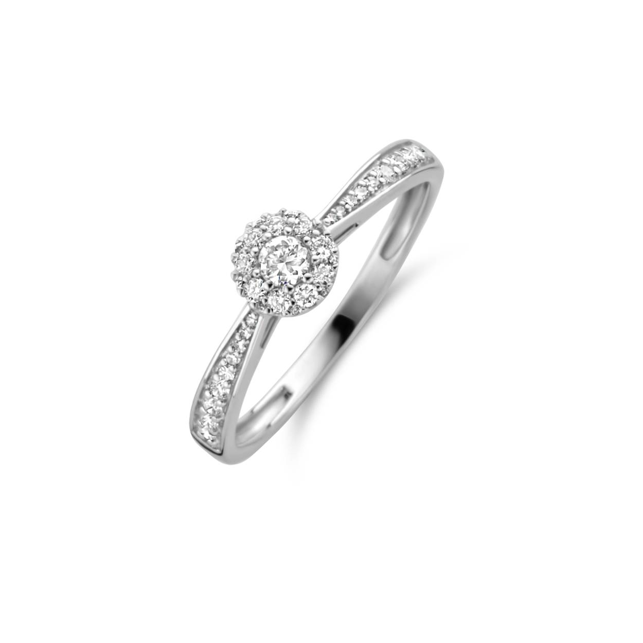 Witgouden ring 585 met diamant 0.28ct incl. scheen.