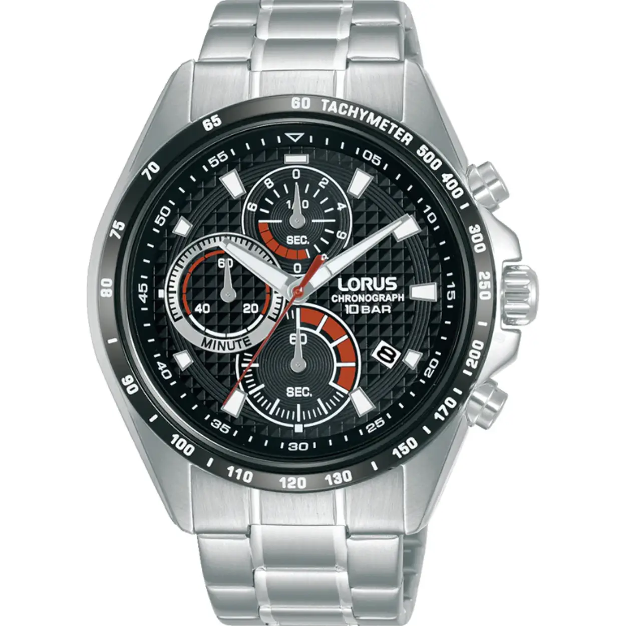 Dit is een herenhorloge van het merk Lorus. Het is een chronograaf horloge gemaakt van staal. De diameter van de kast is 44 mm en de kast is 11.2 mm dik.
