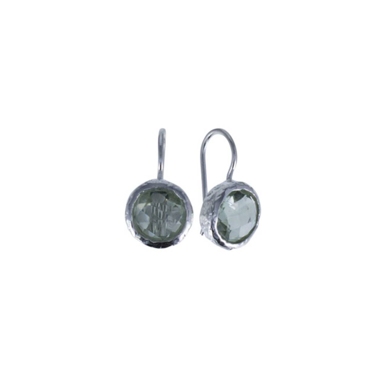 oorhanger zilver rond met gehamerde zetkast
checker geslepen steen van 8mm