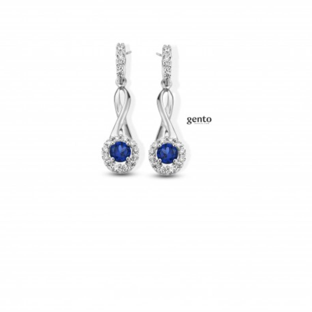 Oorbellen zilver gento zirconium blauw